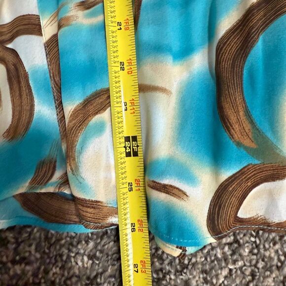 Sere Nade White Teal Brown Crinkle Ruffle Blouse Top Swirl XL Y2K - Picture 5 of 6